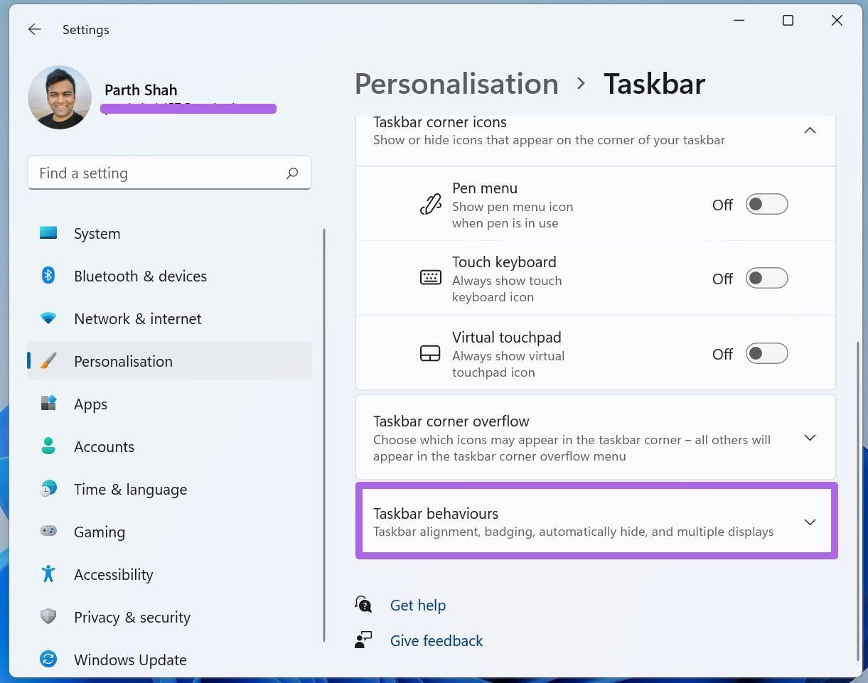 Select taskbar behavior