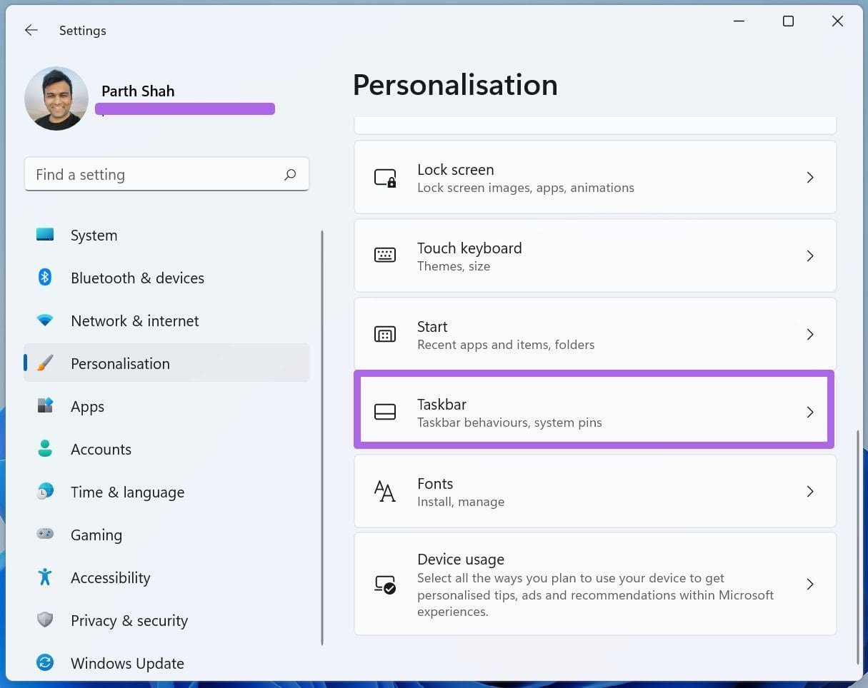 Select taskbar