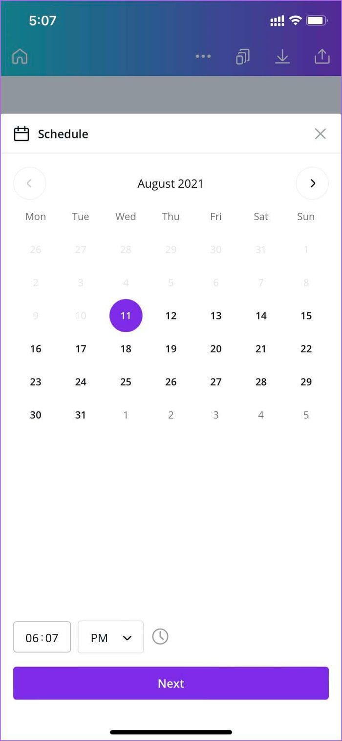 Select time on canva mobille
