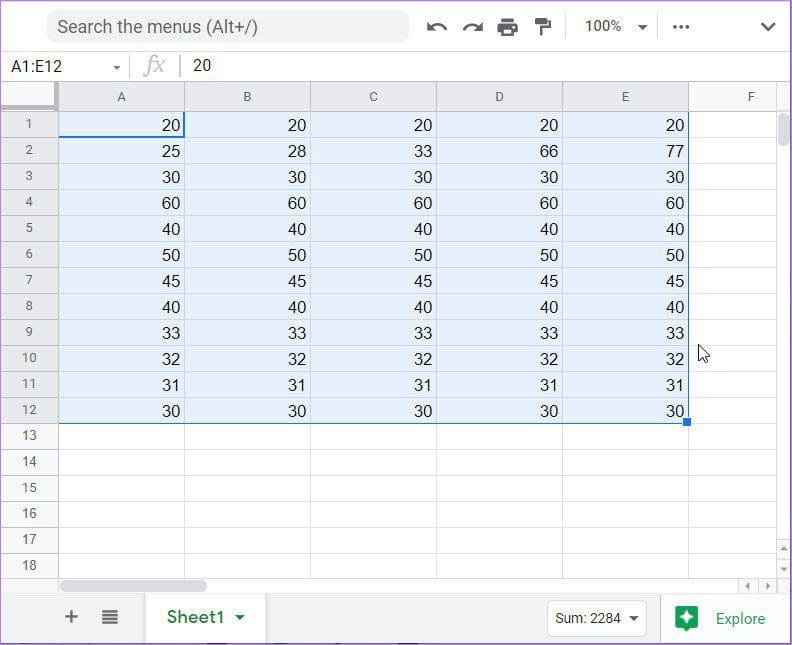 Select values google sheets