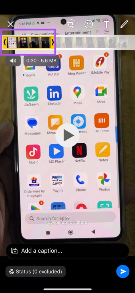 Trim 30-second video in WhatsApp Status 