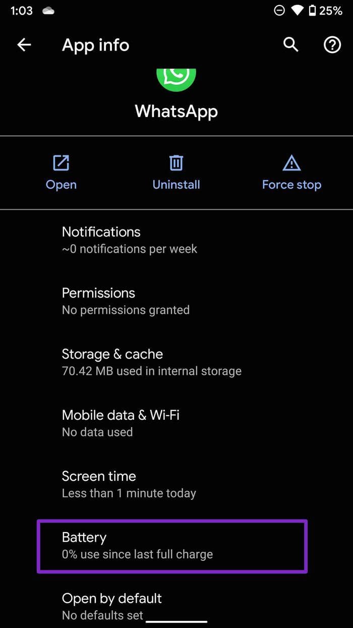 Select whatsapp battery menu