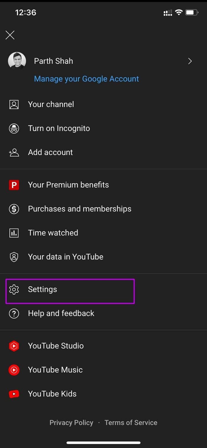 Select youtube settings