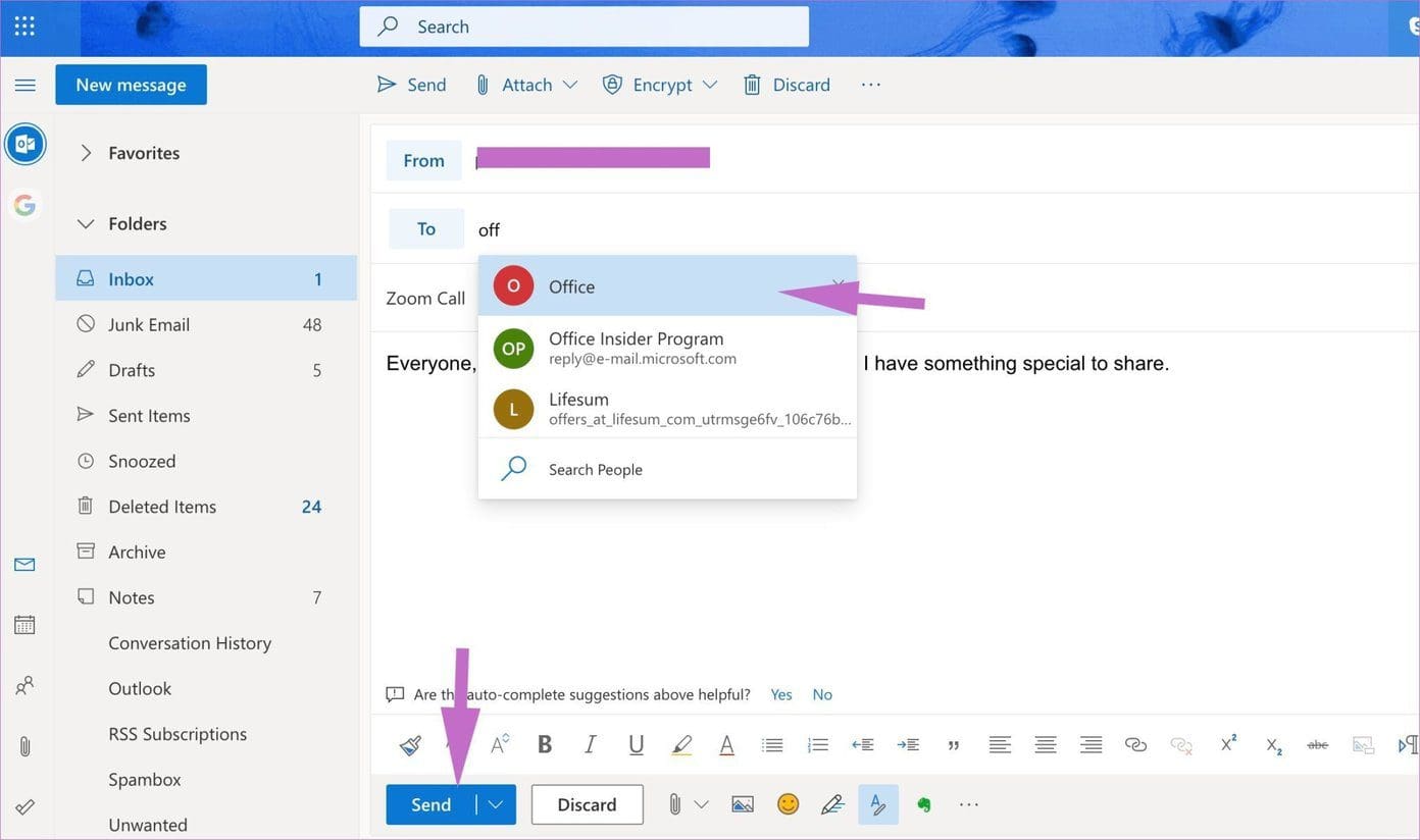 Send outlook email to group