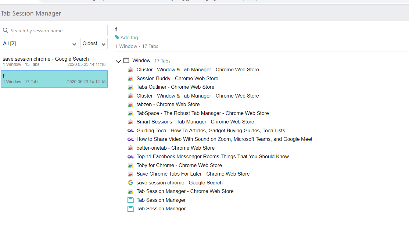 Session manager extensions for chrome 8
