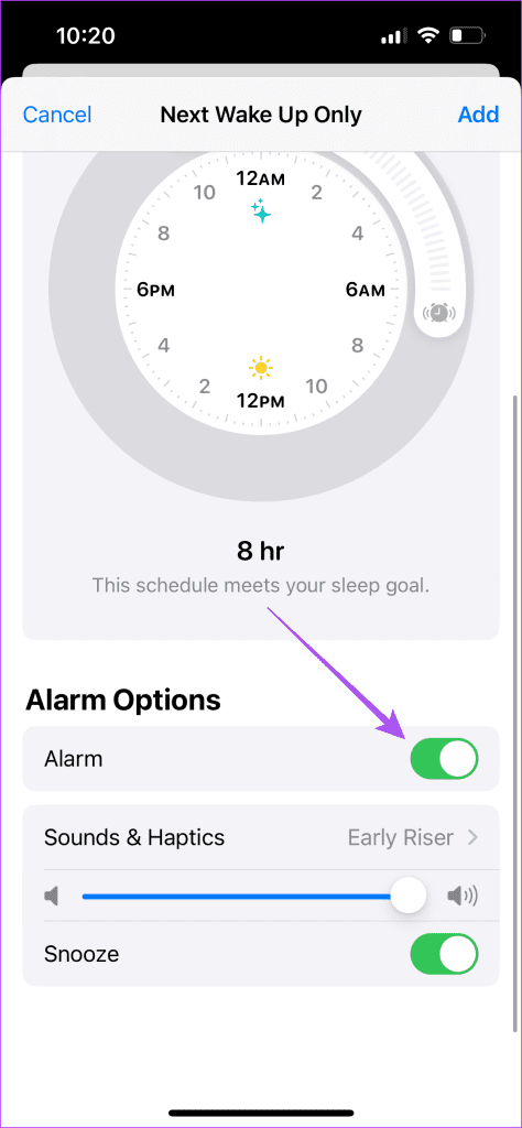 set alarm for bedtime wakeup time iphone