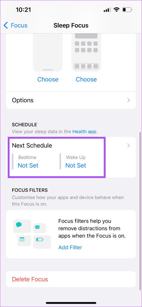 set bedtime and wakeup sleep focus iphone