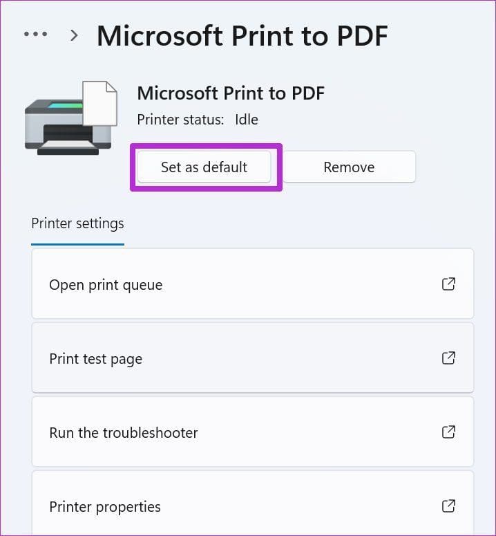 Set printer as default