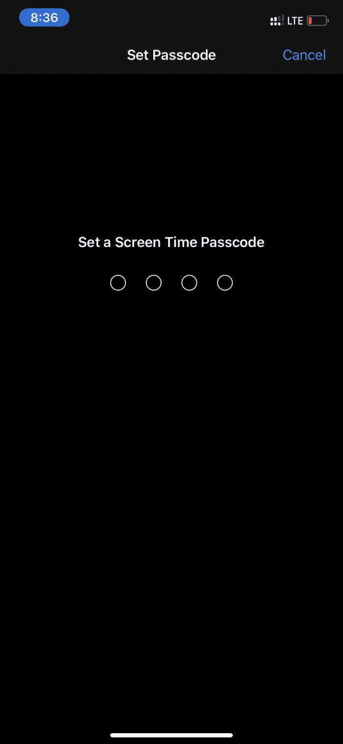 Set screen time passcode