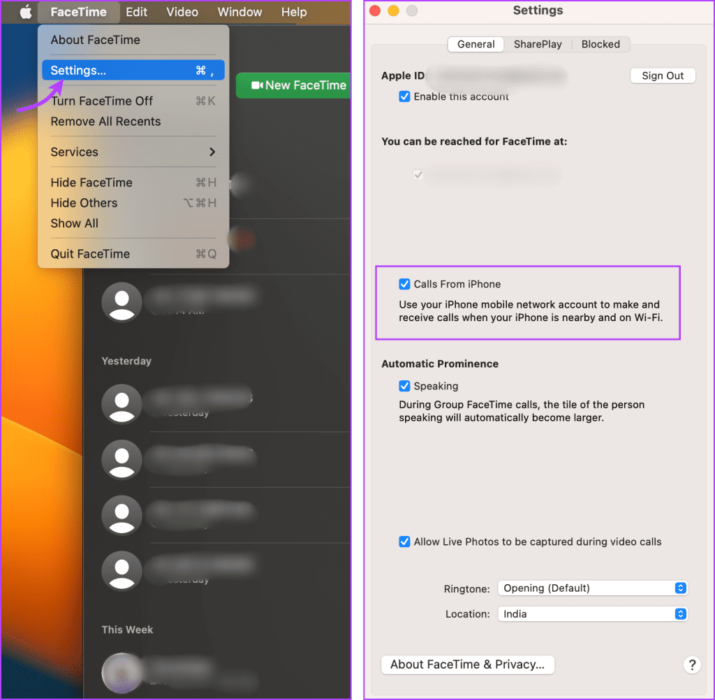 Select Settings and then Allow Calls from iPhone