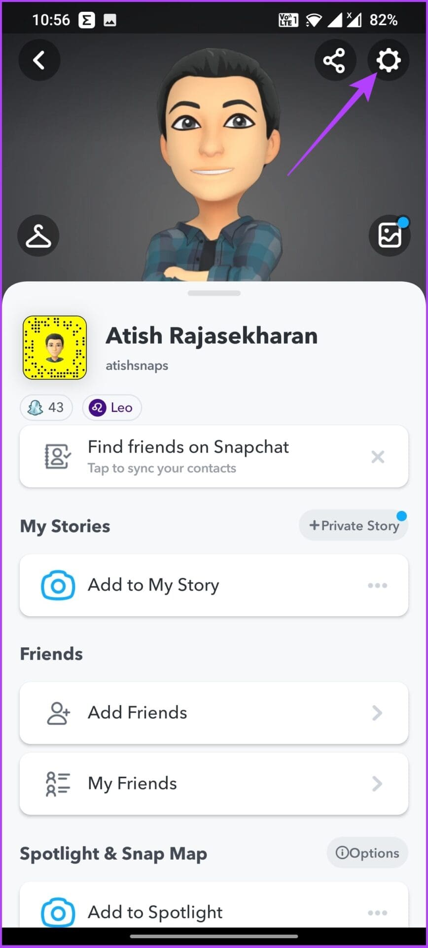 settings icon in snapchat