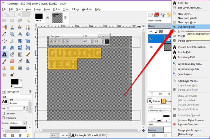 Shadow To Text In Gimp 2