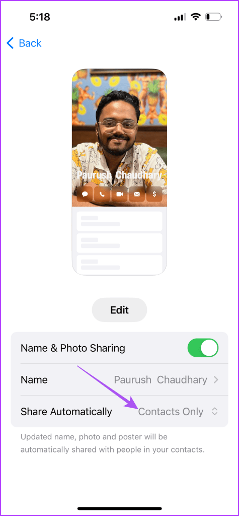 share automatically to contacts iphone