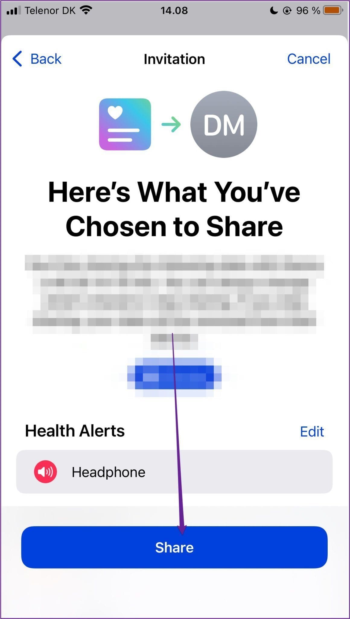 Share button invitation