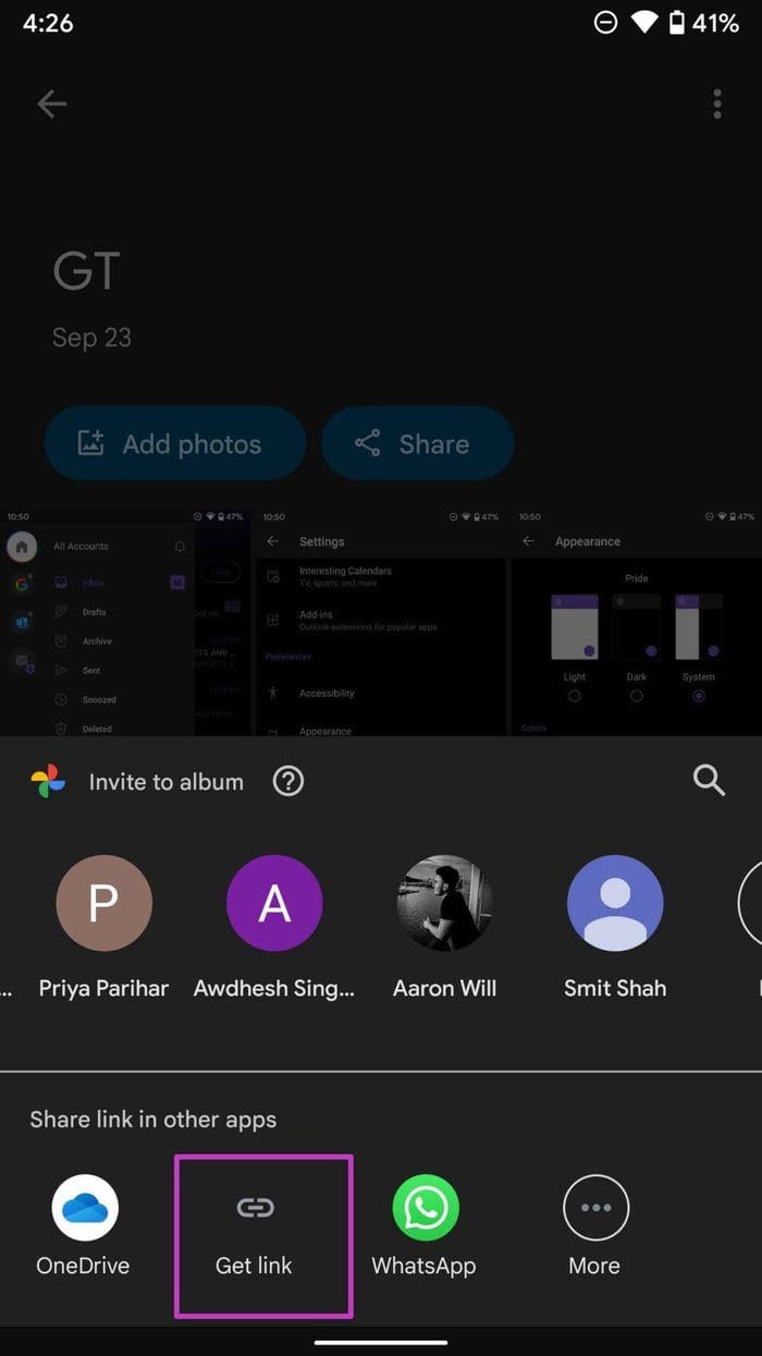 Share google photos link
