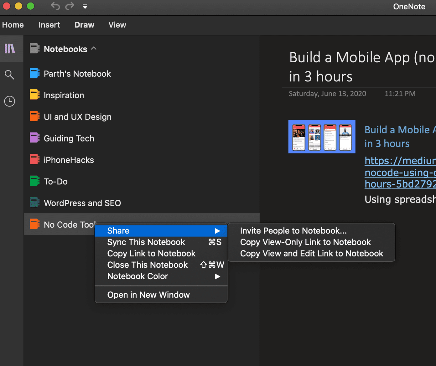 Share onenote