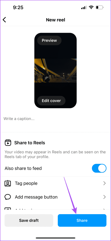 share reel to instagram profile