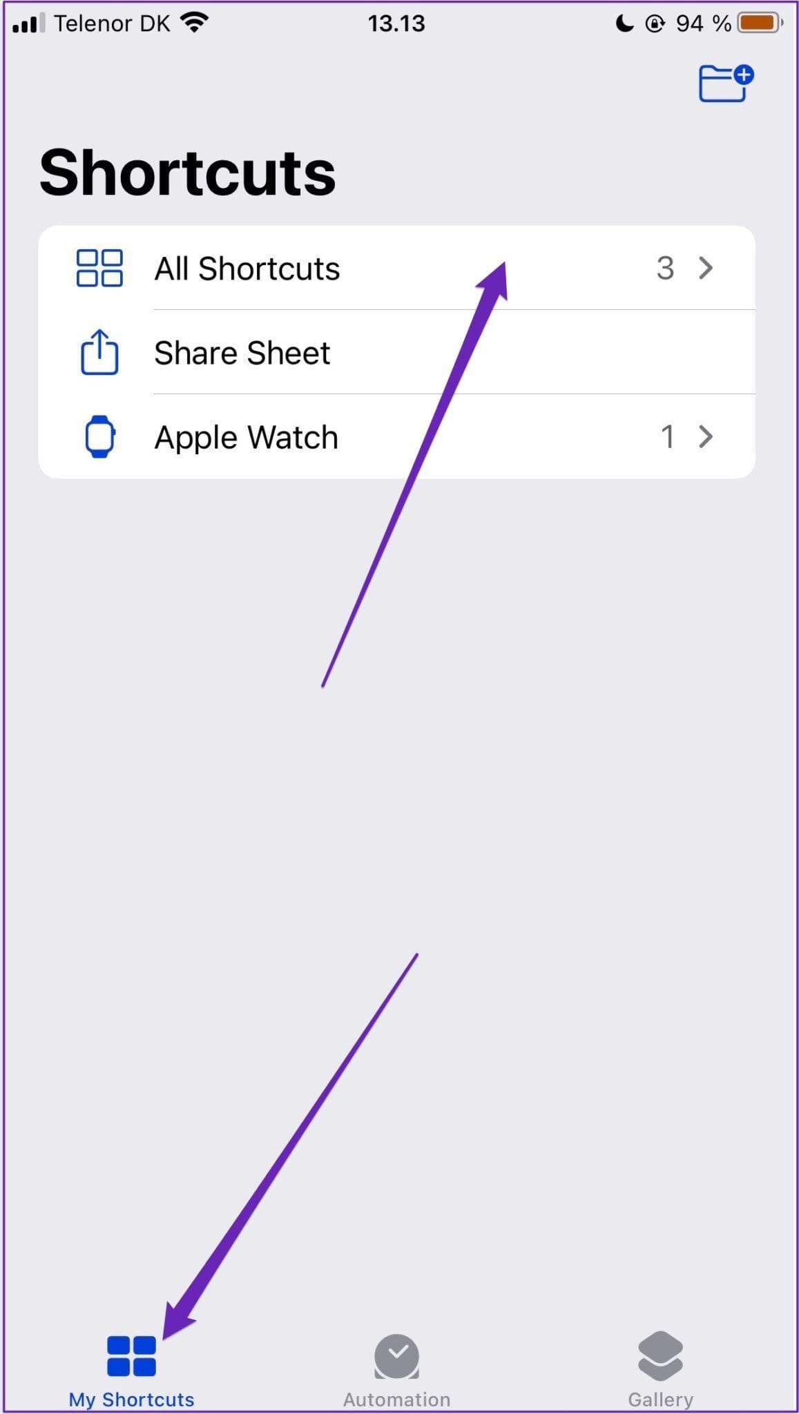 Shortcuts tab iphone