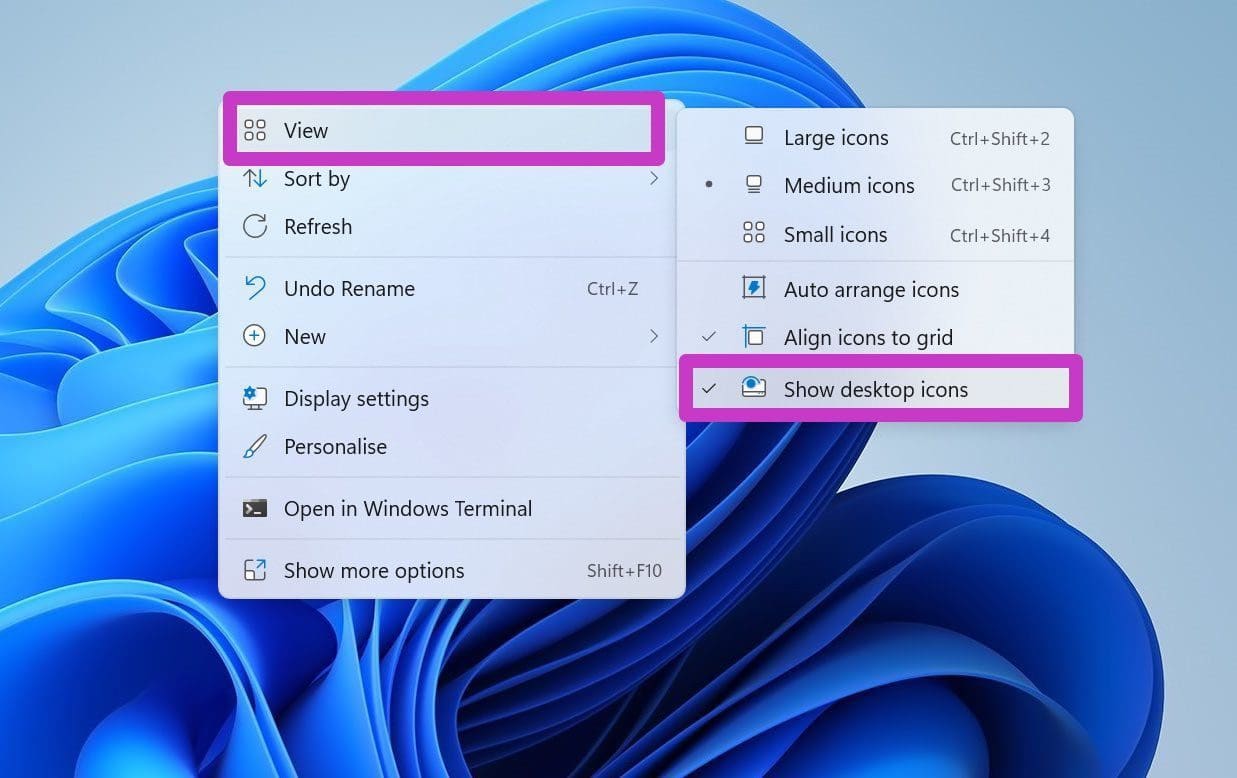 Show desktop icons