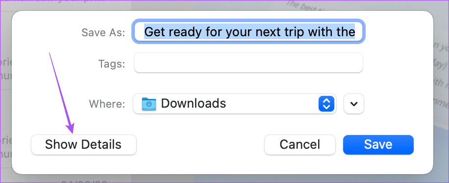 show details export as pdf mail app mac