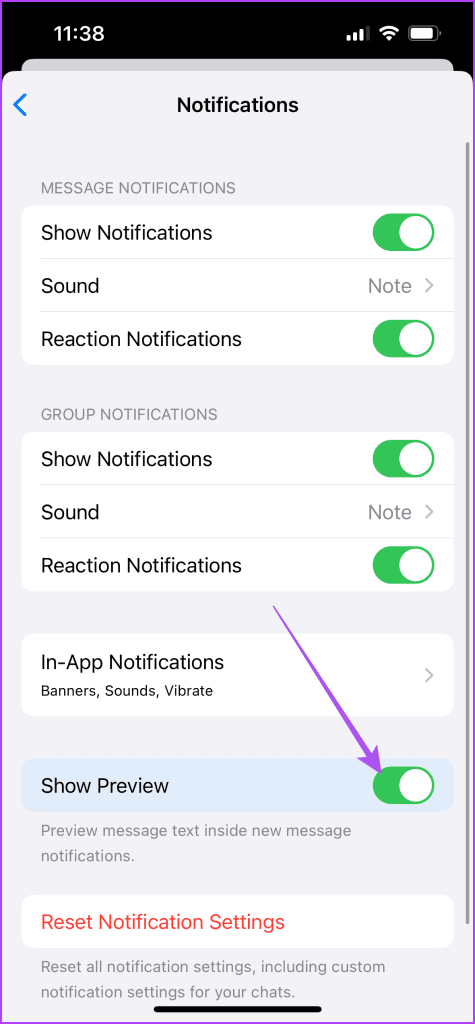 show preview whatsapp settings