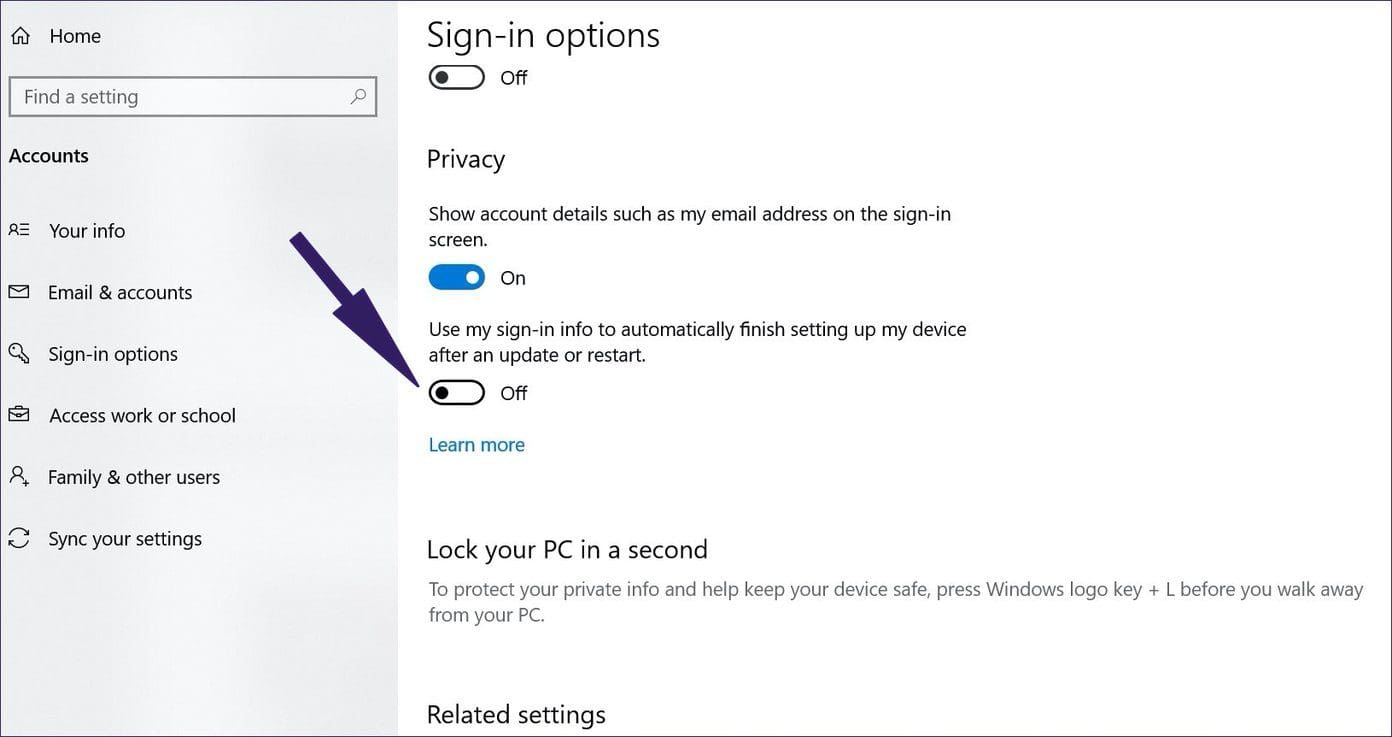Sign in options