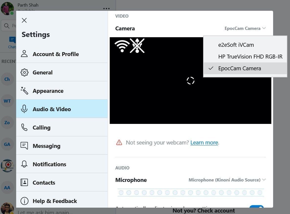 Skype audio video
