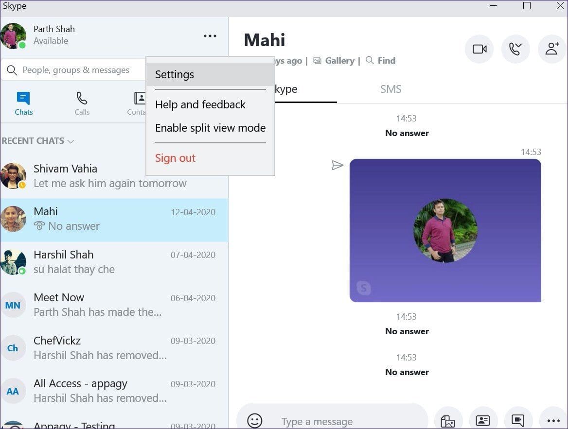 Skype settings