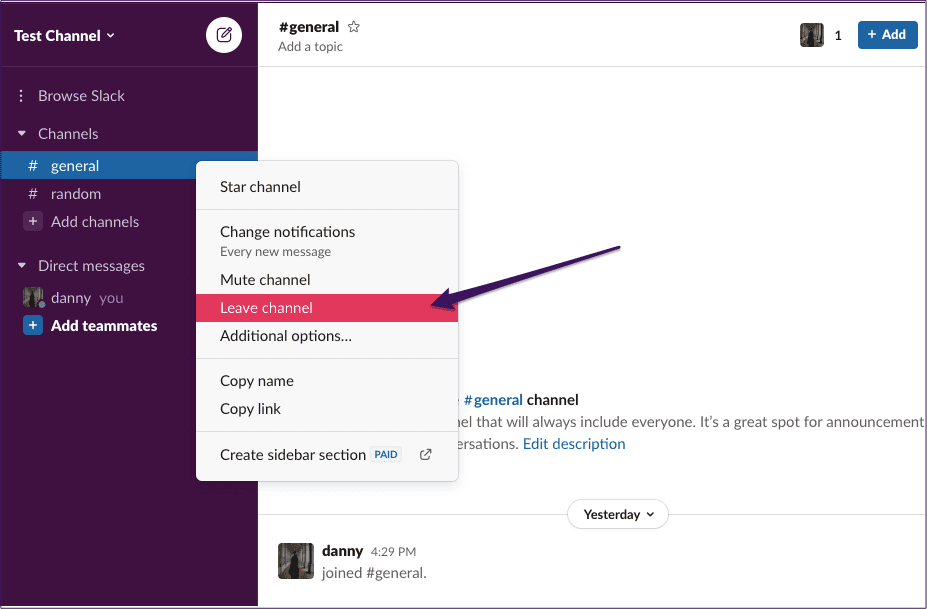 Slack leave channel