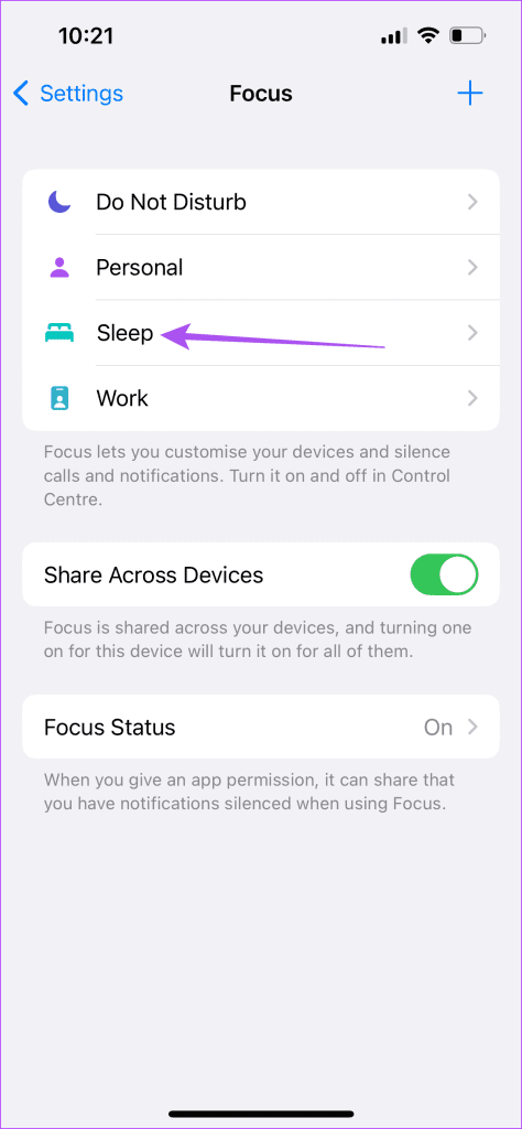 sleep profile focus iphone settings