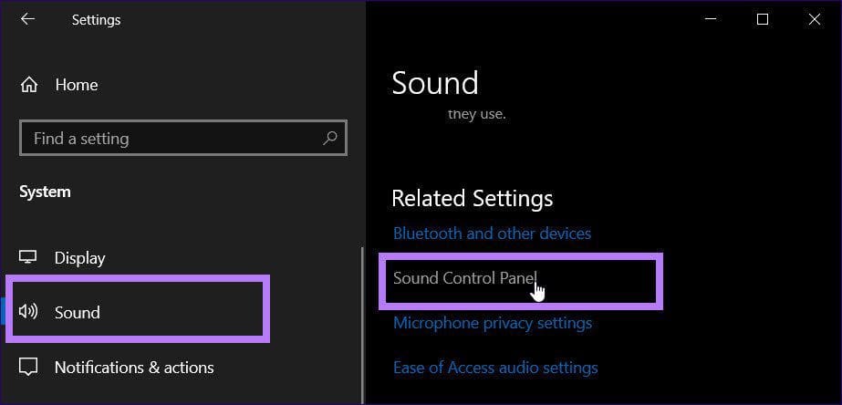 Sound control panel