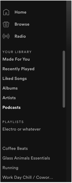 Spotify sidebar