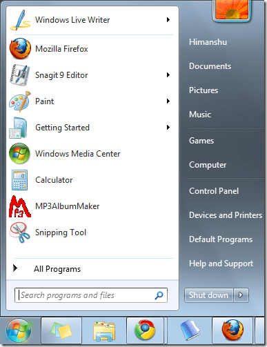 Startmenu