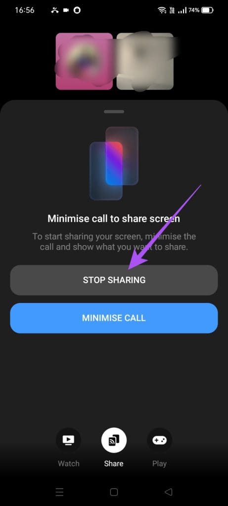 stop screen sharing android messenger app