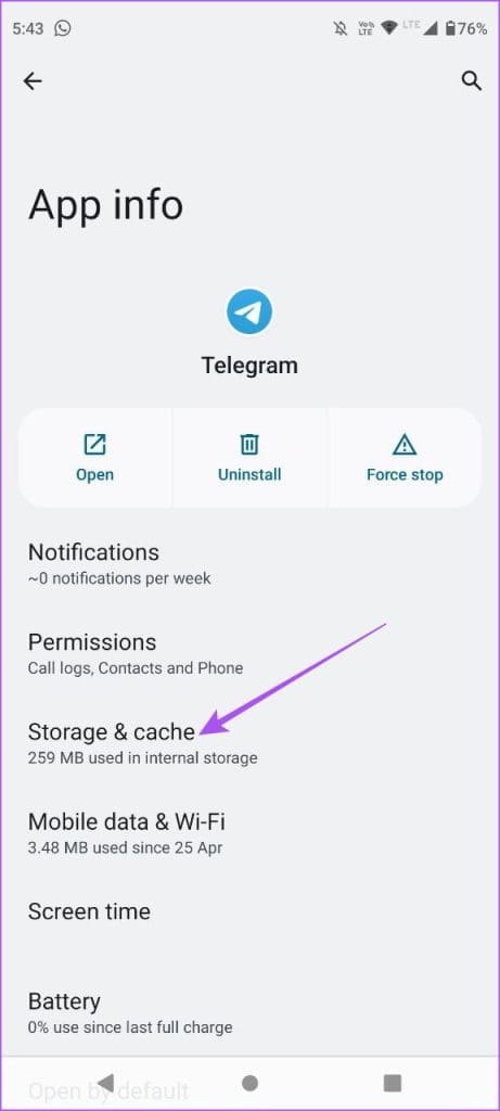 storage and cache app info telegram android