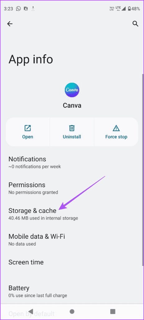 storage and cache canva app info android
