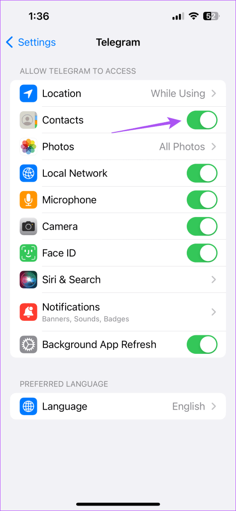 sync contact telegram settings iphone
