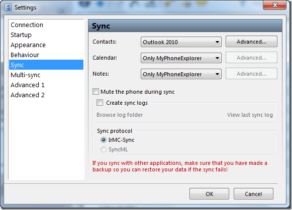 Sync Settings