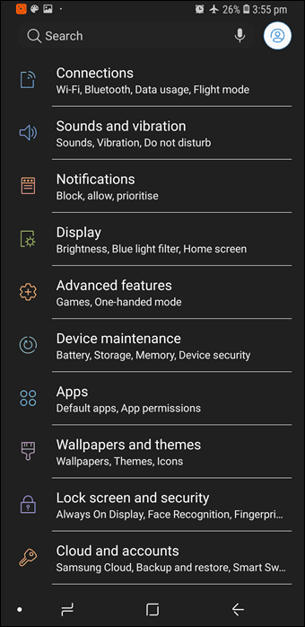 System Wide Dark Theme On Galaxy S9 1