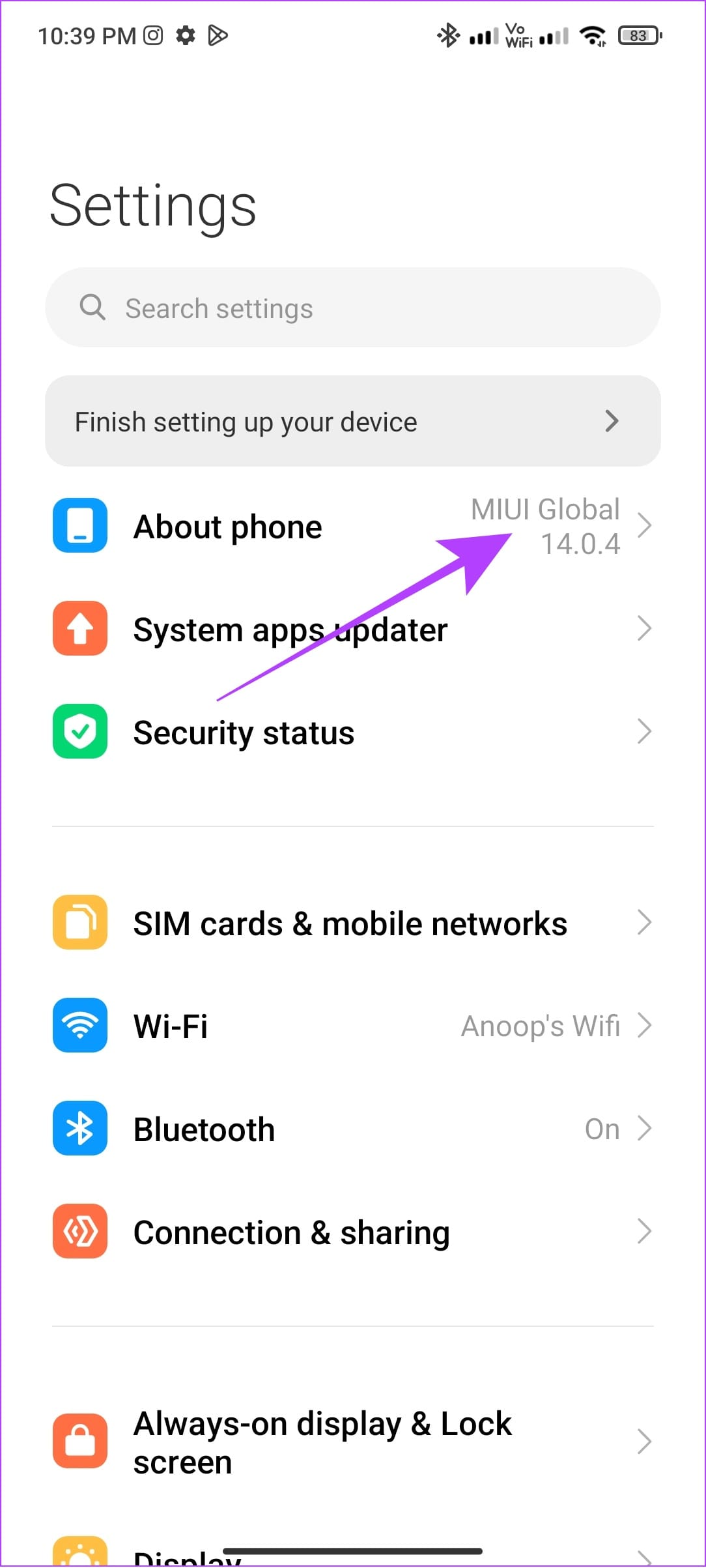 tap About phone