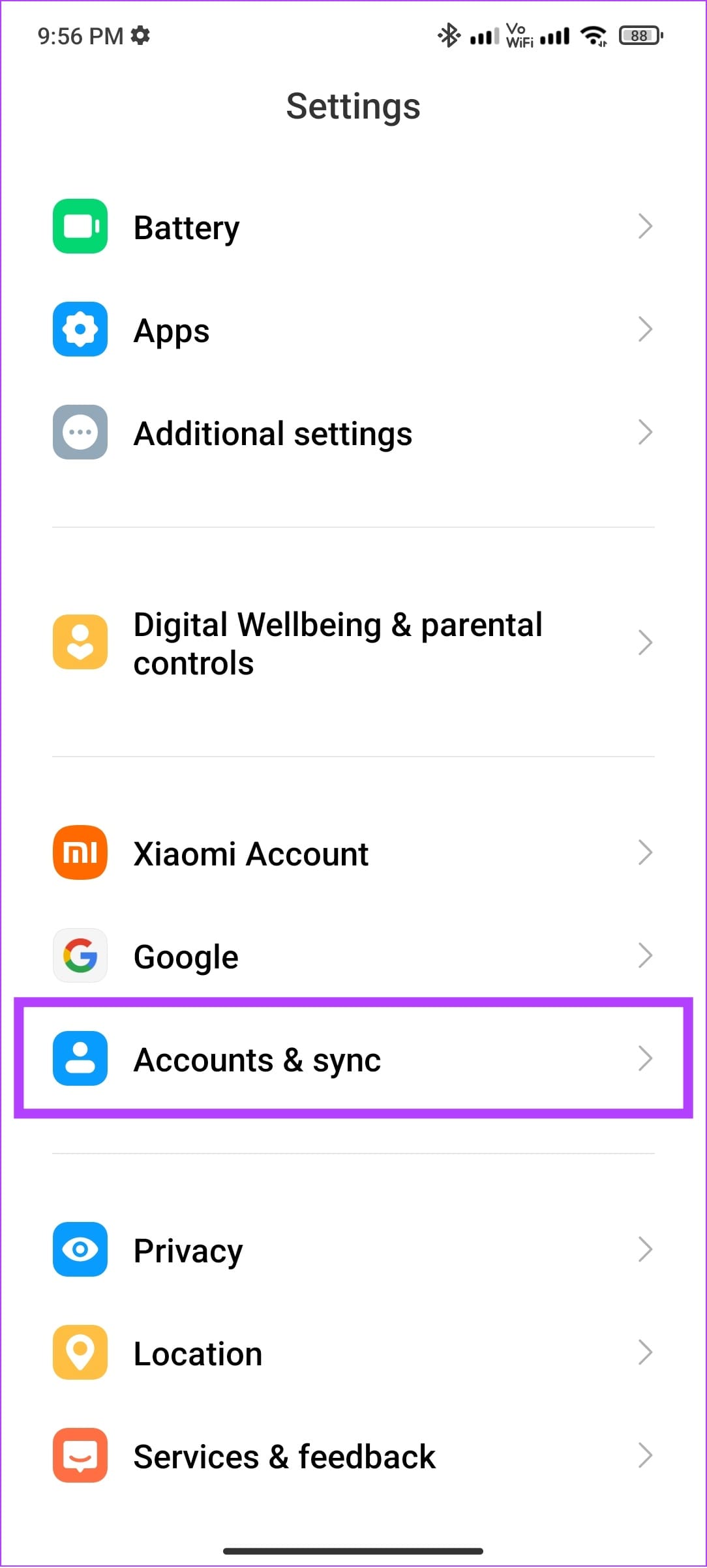 tap accounts and sync