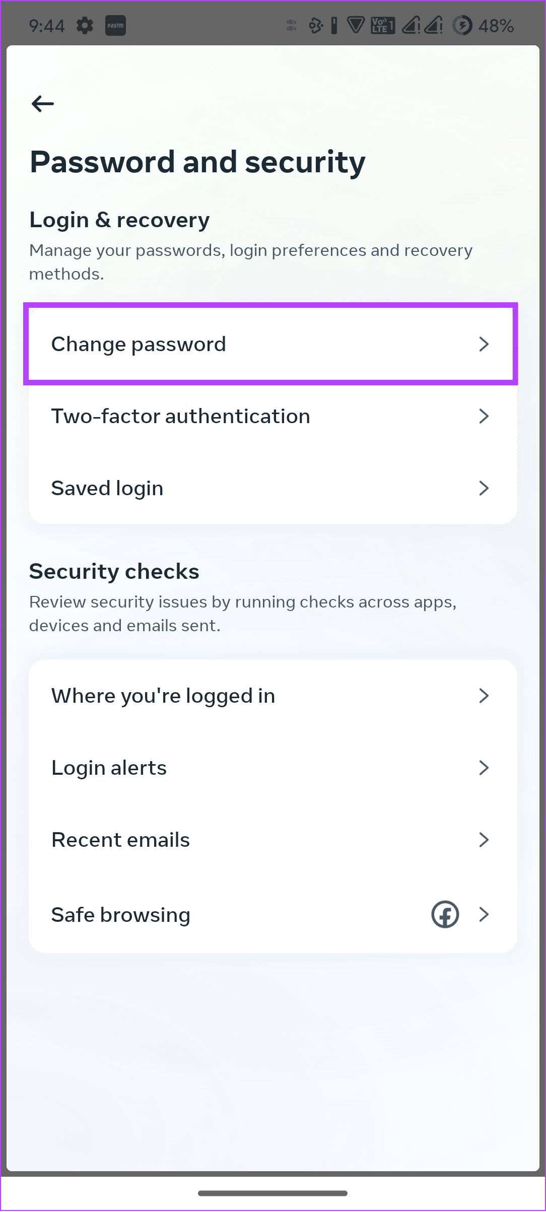 tap change password on Instagram