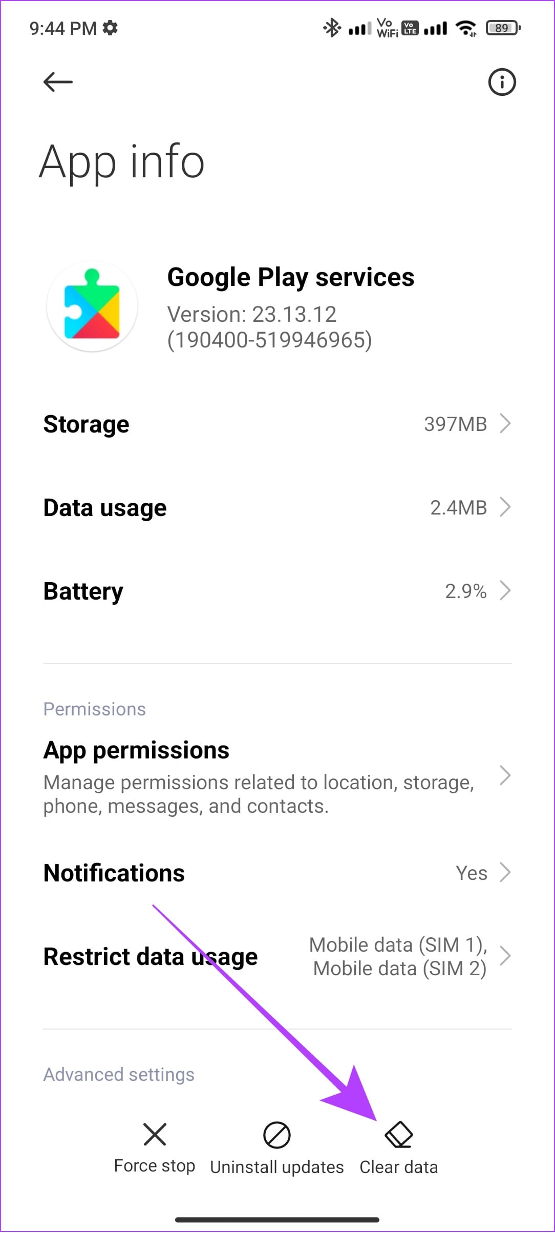 tap clear data