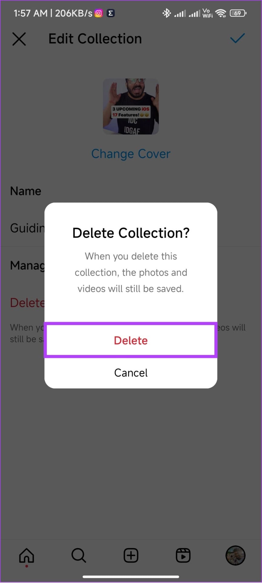 tap delete to confirm