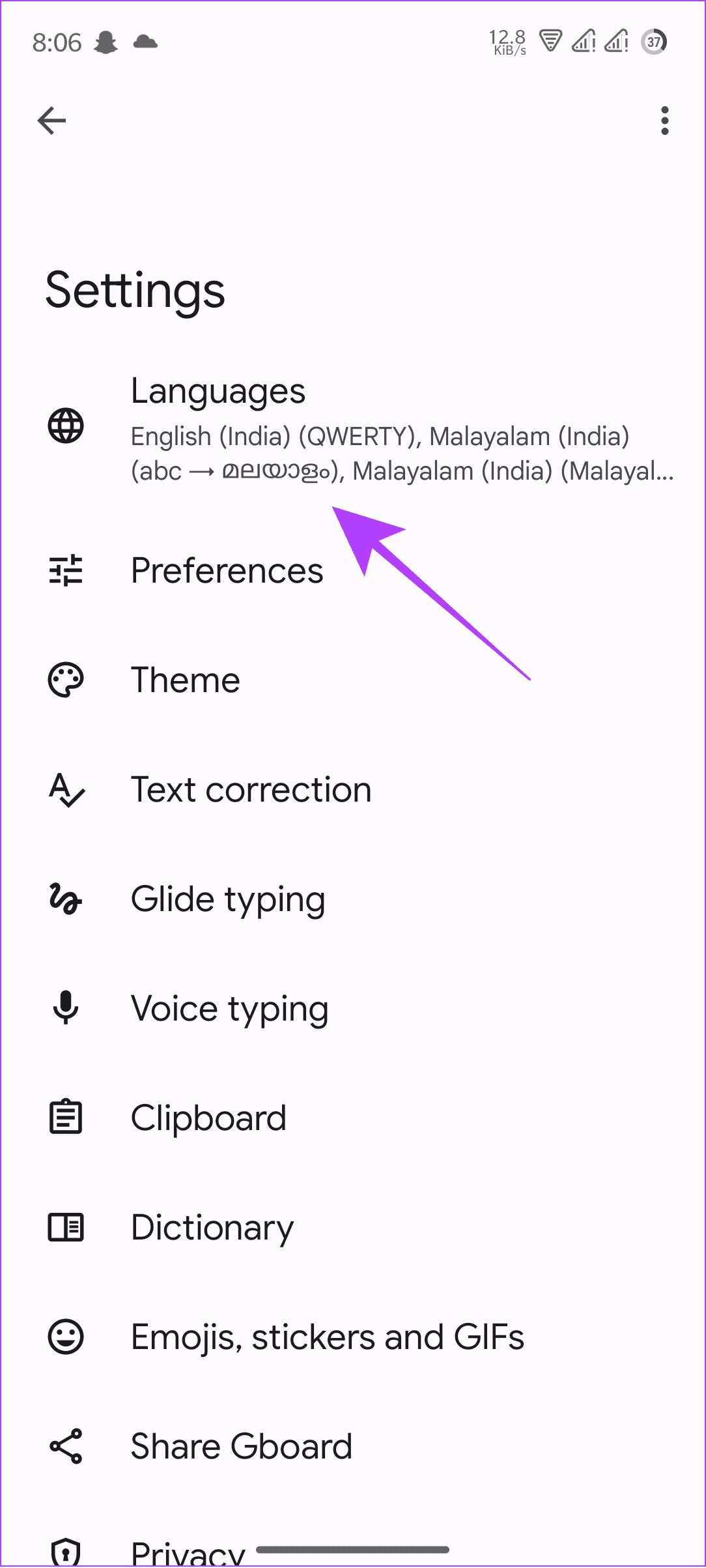 tap languages on gboard
