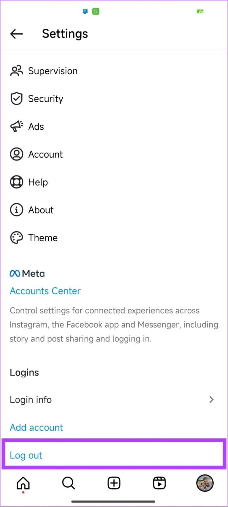 tap log out