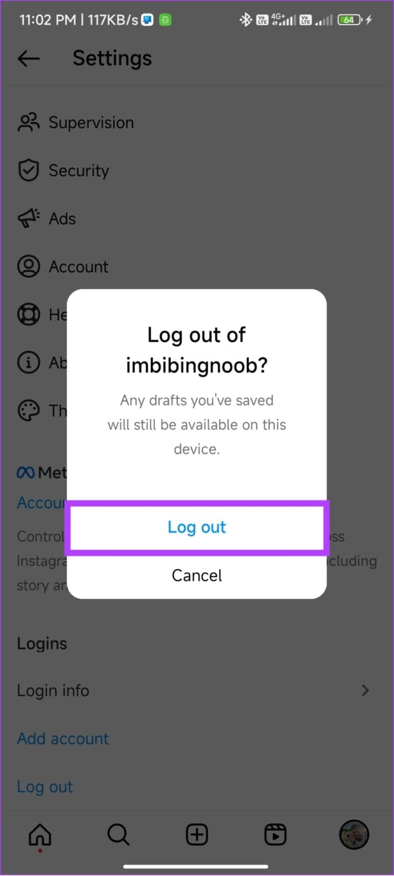 tap log out again to confirm