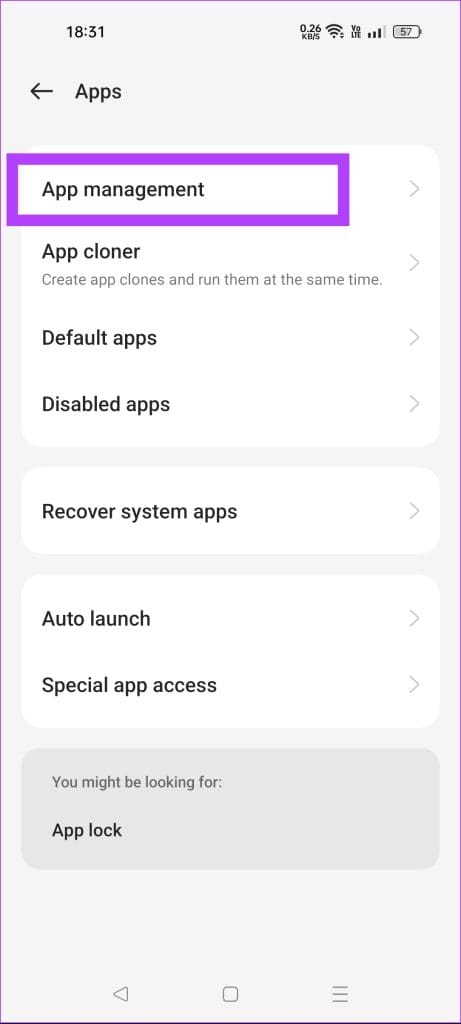 tap on app management