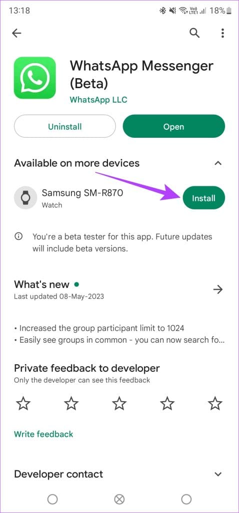 tap on install