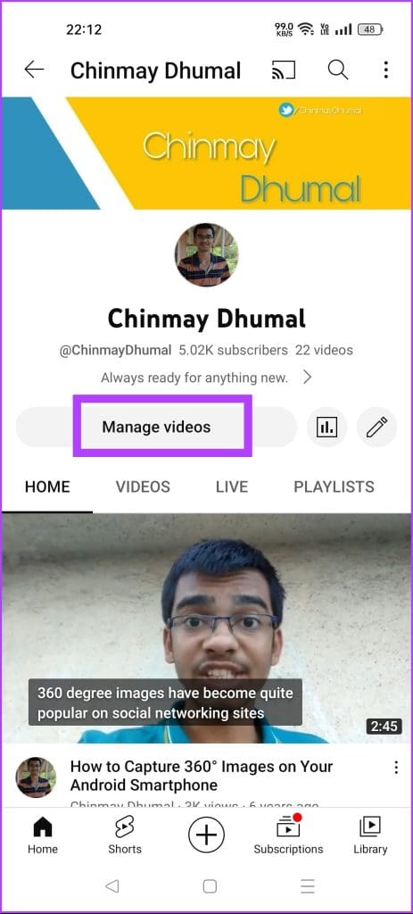 tap on manage videos